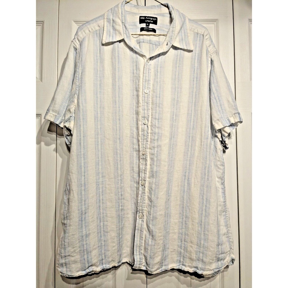 MARKS & SPENCER Autograph By Nigel Hall Light Blue Striped Men Sz XL Linen Shirt